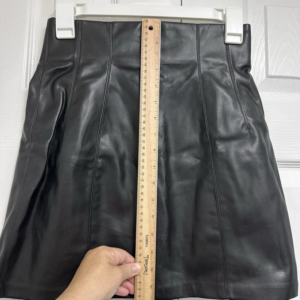 ZARA Black Faux Leather Long Flare Skirt Sz Small